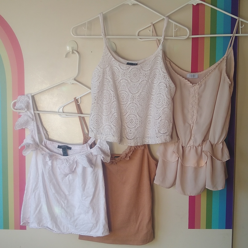 Boho White and Taupe Tank Top Bundle (4 items)